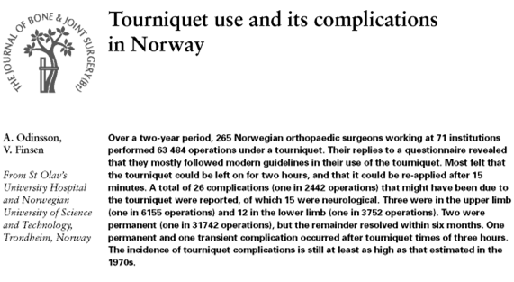 【气囊止血带副作用】挪威国内止血带的使用及其并发症