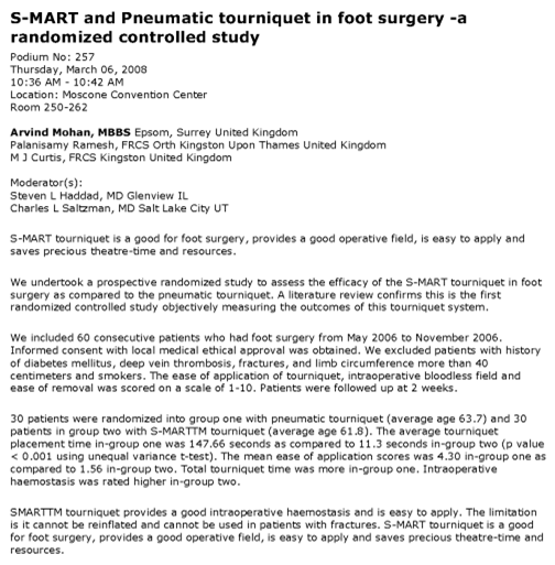 【足与脚踝】在足部外科手术中随机进行S-MART和充气止血带的比对研究