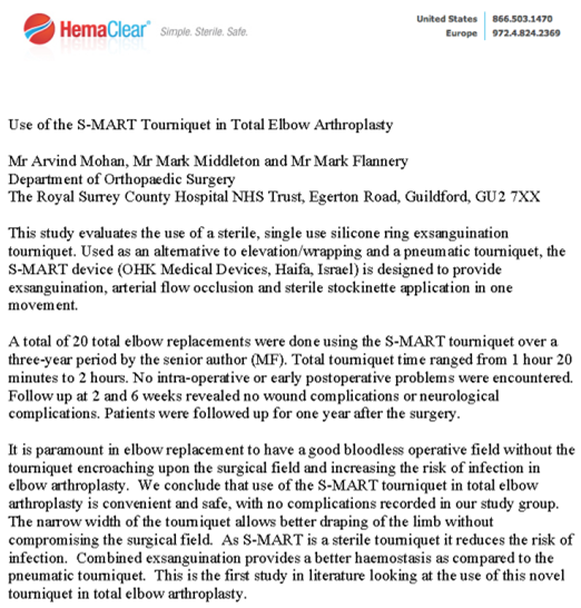 【手部手术】Use of the S-MART Tourniquet in Total Elbow Arthroplasty